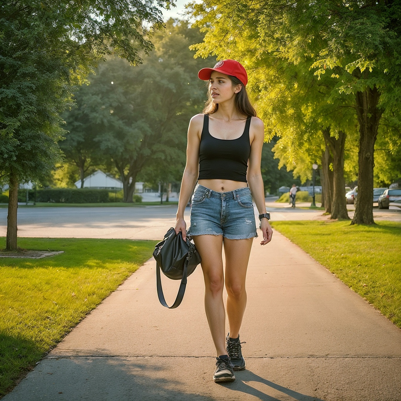 Black Tank Top And Denim Shorts