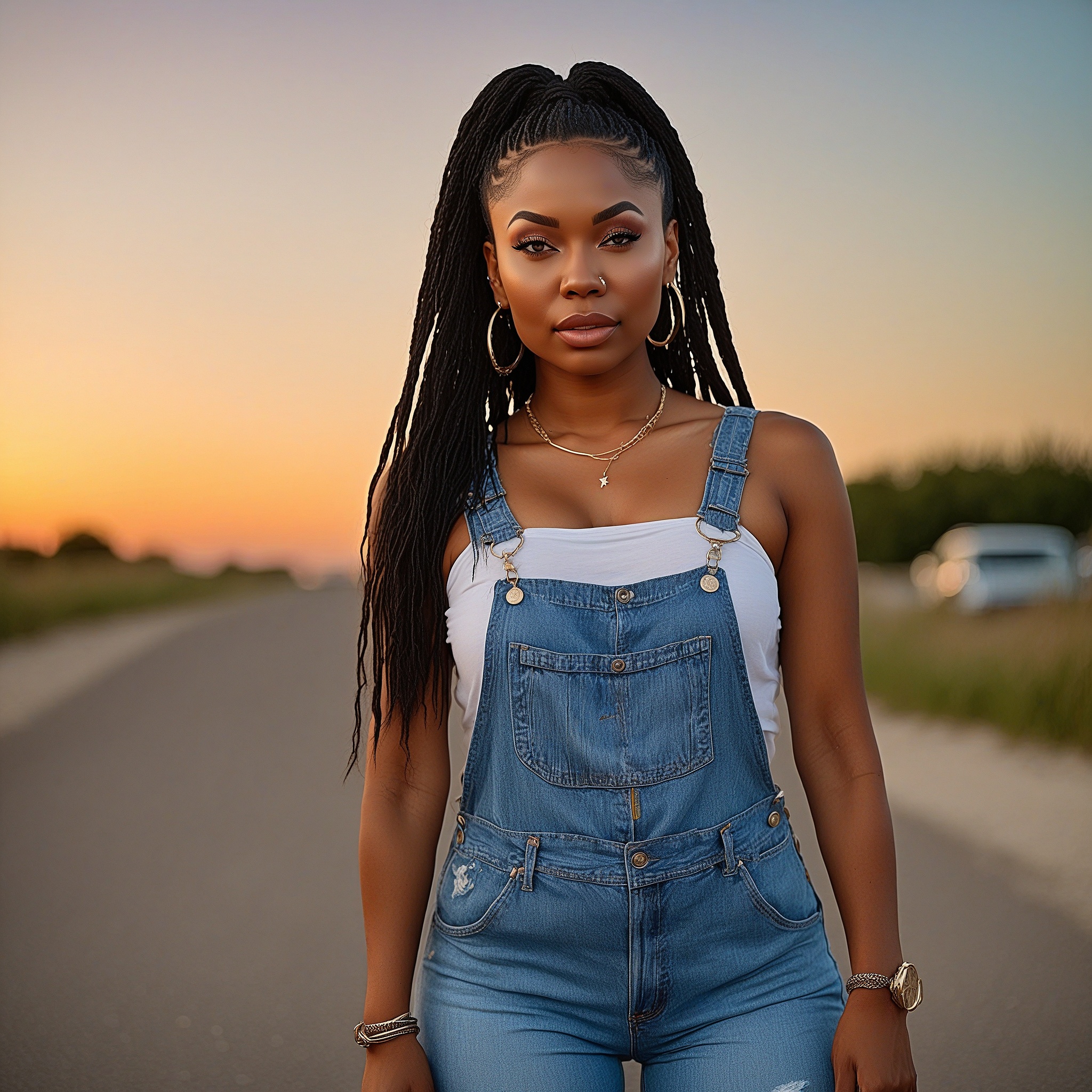 Denim overalls with a crop top