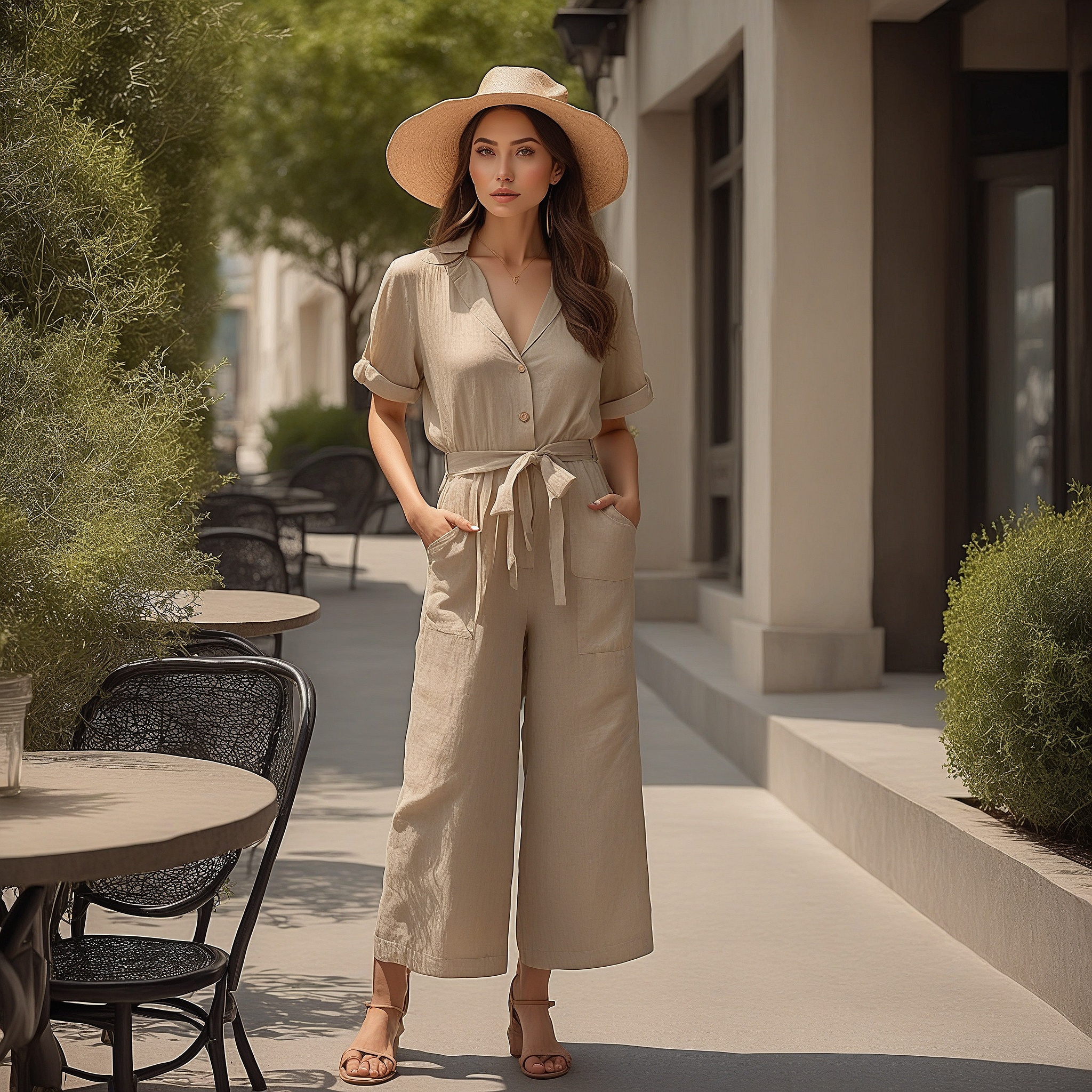 Linen Short Sleeved Jumpsuit