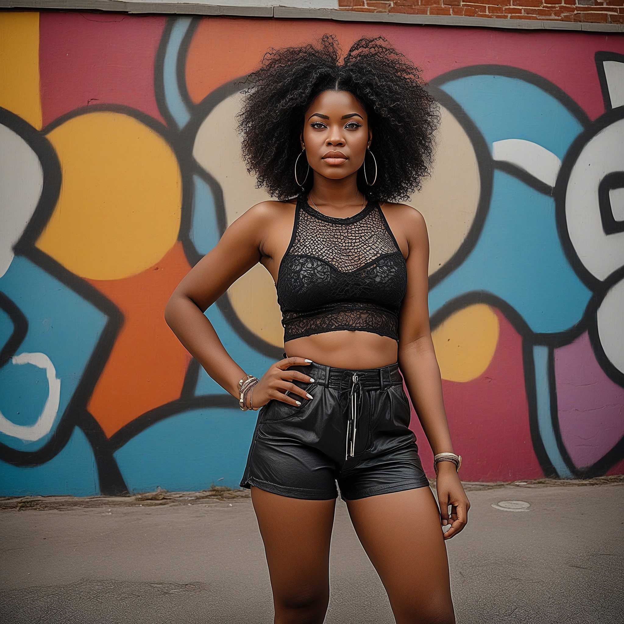 Mesh Top and Leather Shorts