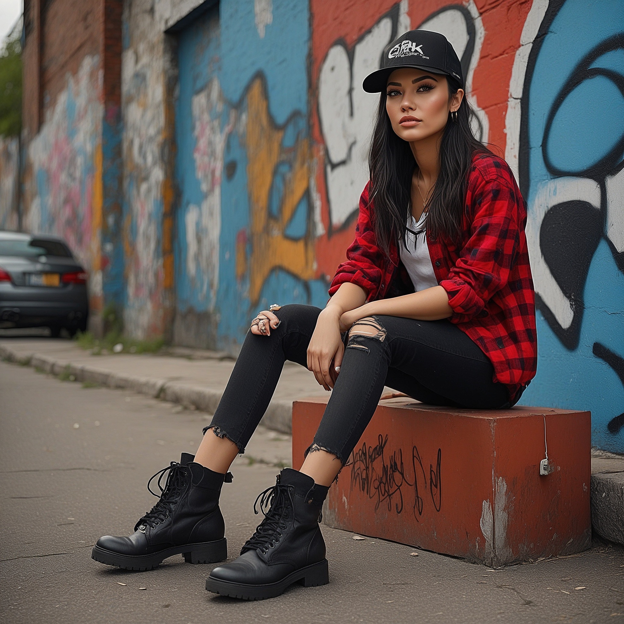 Red Flannel Shirt, Ripped Jeans, and Combat Boots