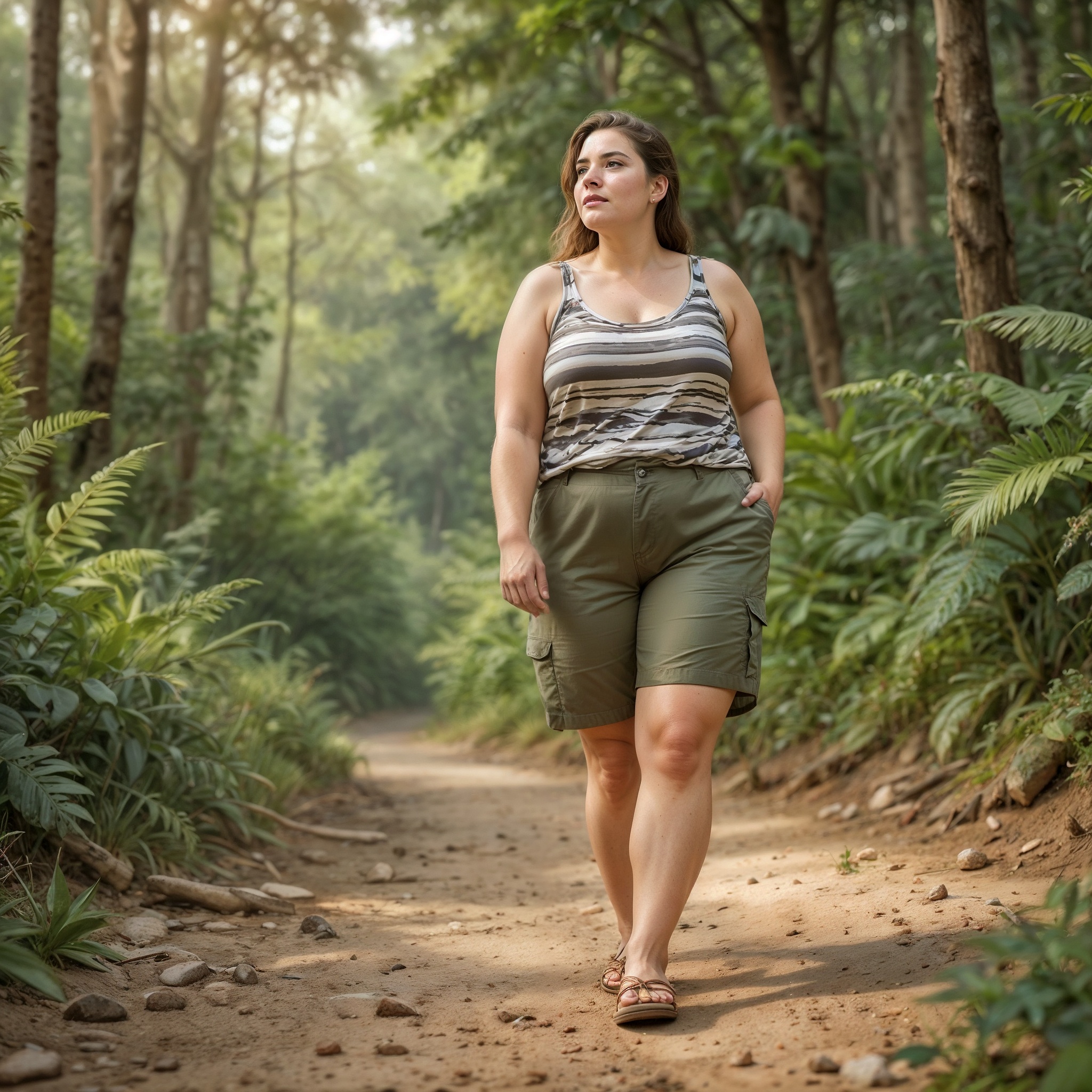 Striped Tank Top and Olive Green Cargo Shorts