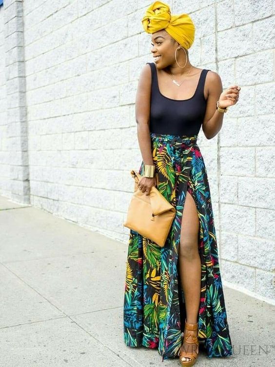 Tank Top And Floral Slited Maxi Skirt