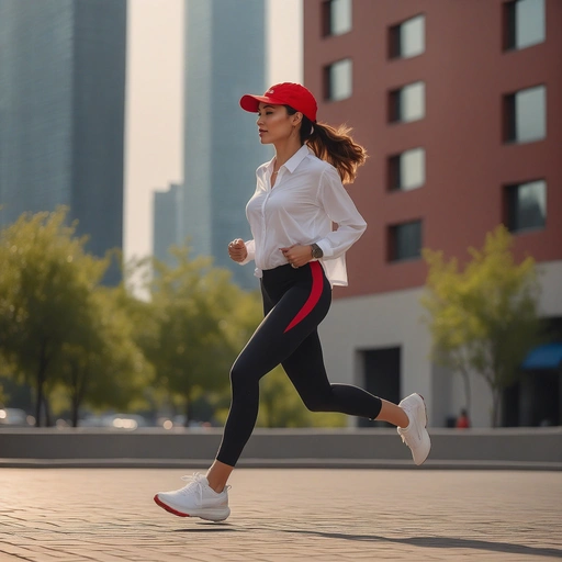 White Blouse, Black Leggings, and Running Shoes