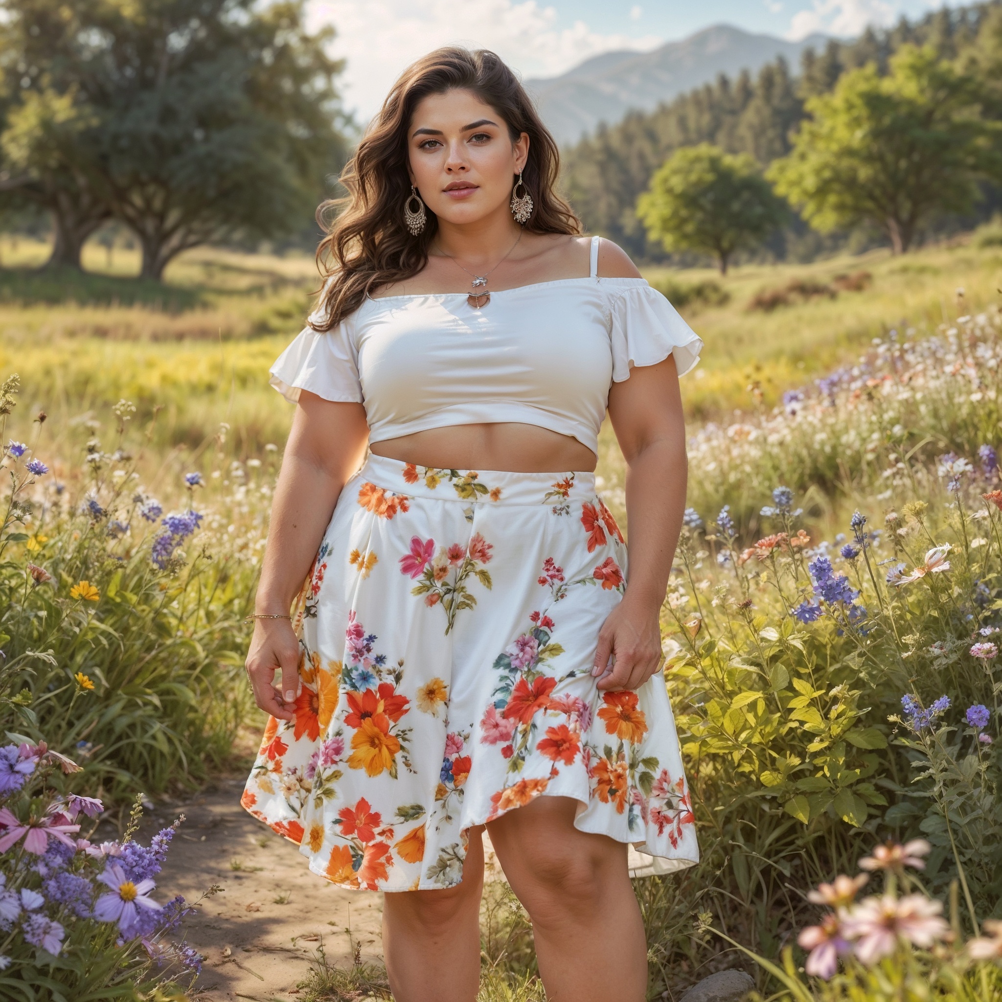 White Crop Top And Floral Skirt