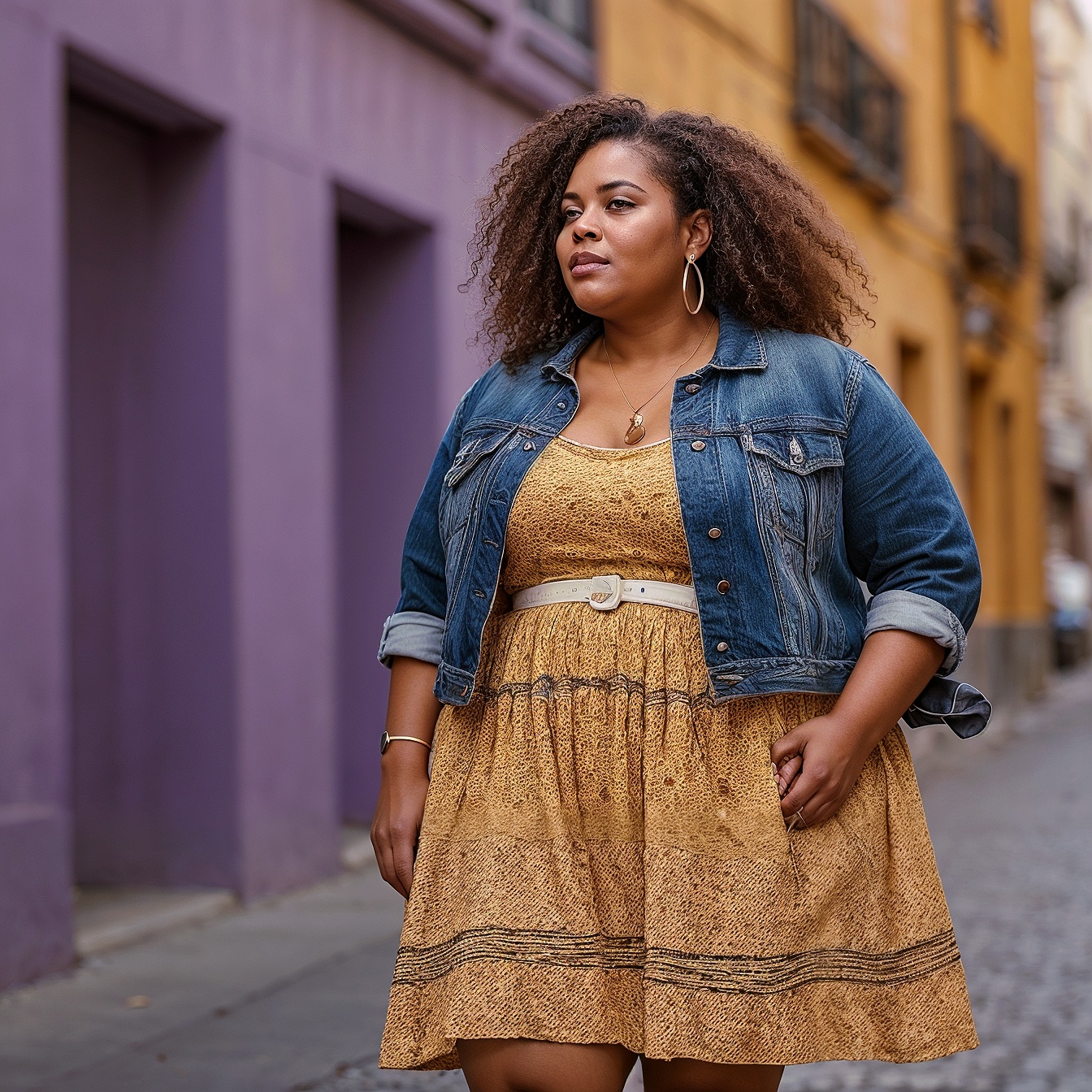 Yellow Mini Sundress And Croped Denim Jacket