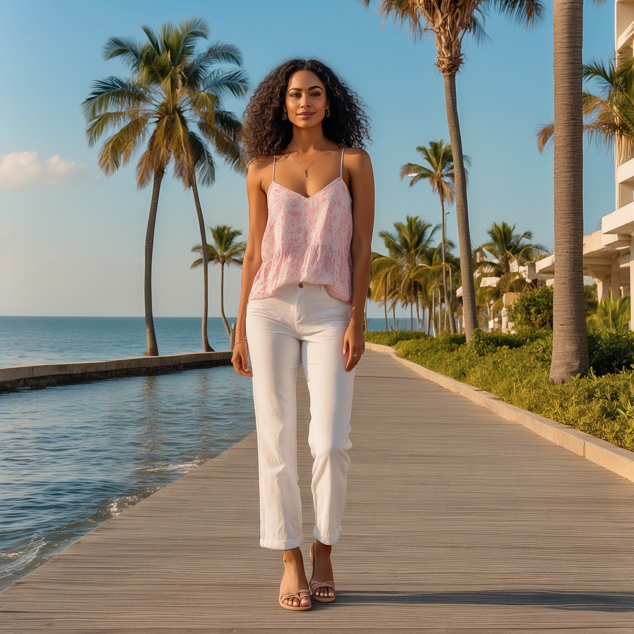 Chic Pink Floral Tank Top and White Linen Pants