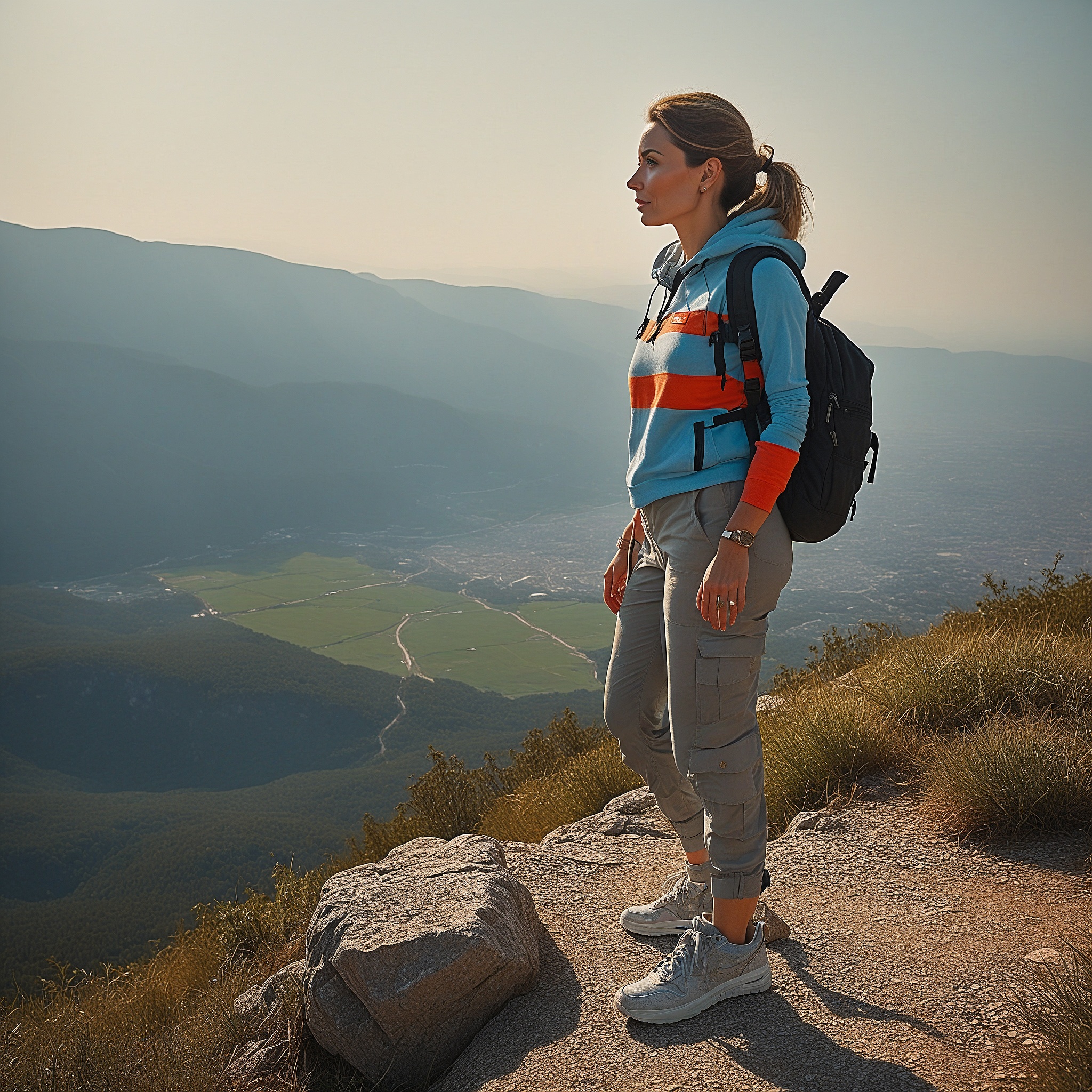 Colorful Outdoot Sweatshirt And Gray Cargo Pants