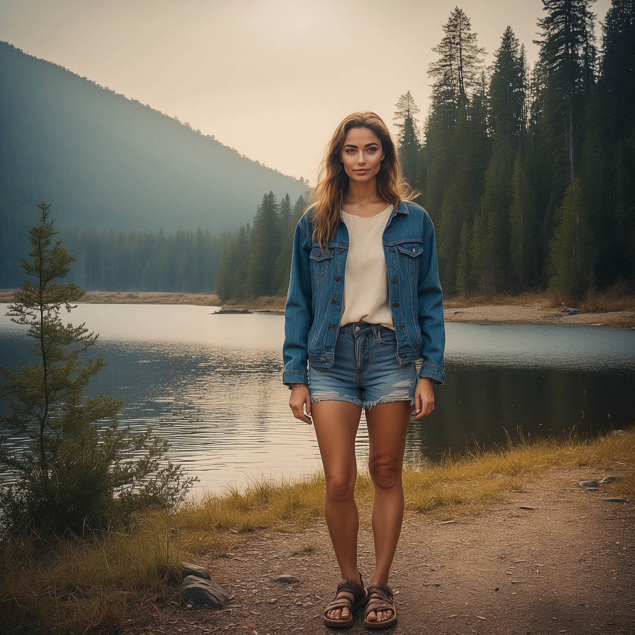 Cozy Fleece Jacket, Denim Short And Hiking Sandals