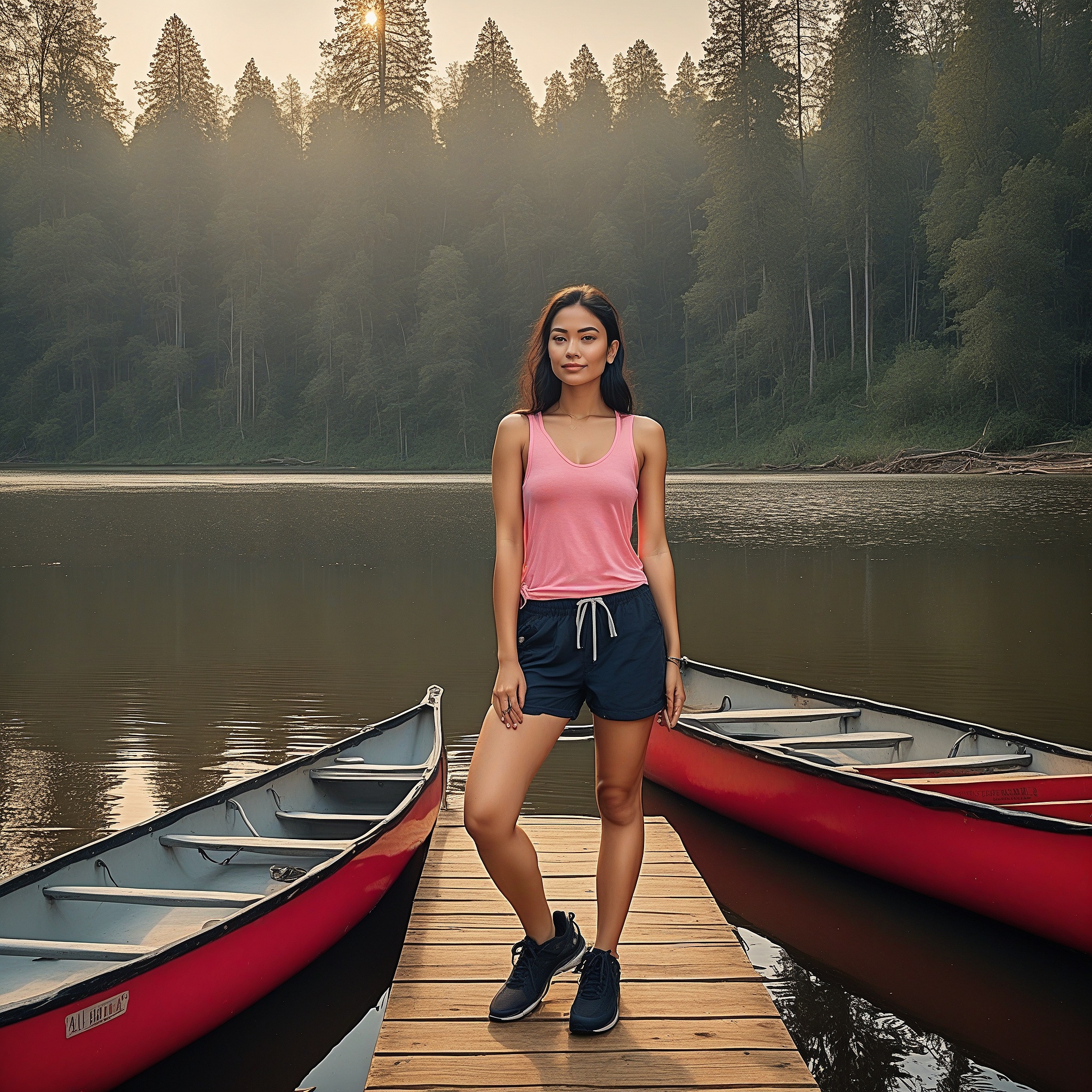 Pink Mesh Tank Top, Navy Blue Cargo Shorts And Black Hiking Sneakers