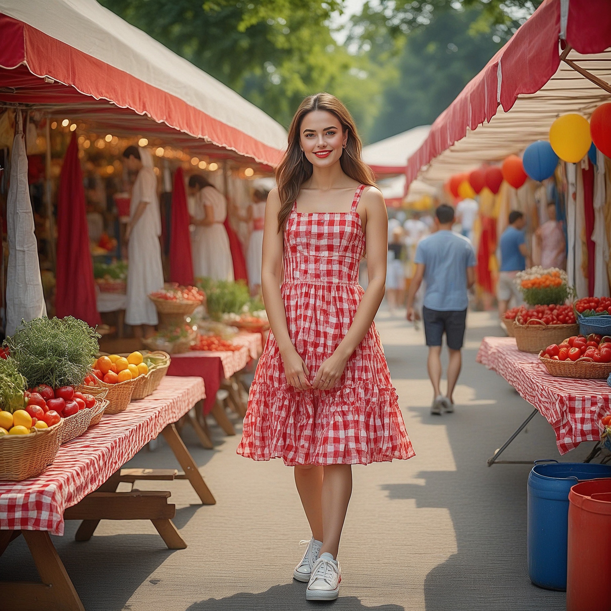 White Gingham Dress With a Fit-and-flare Silhouette