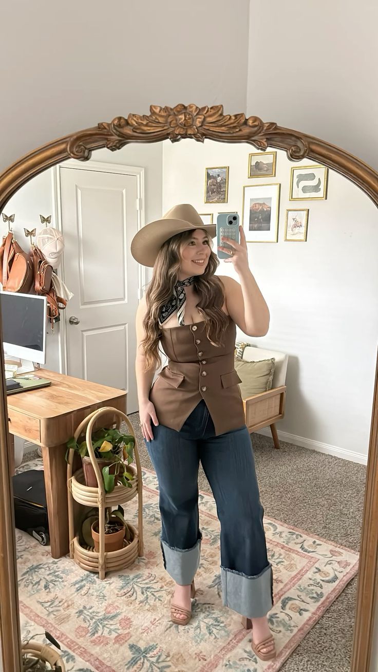 Brown Leather Corset Anf Jeans