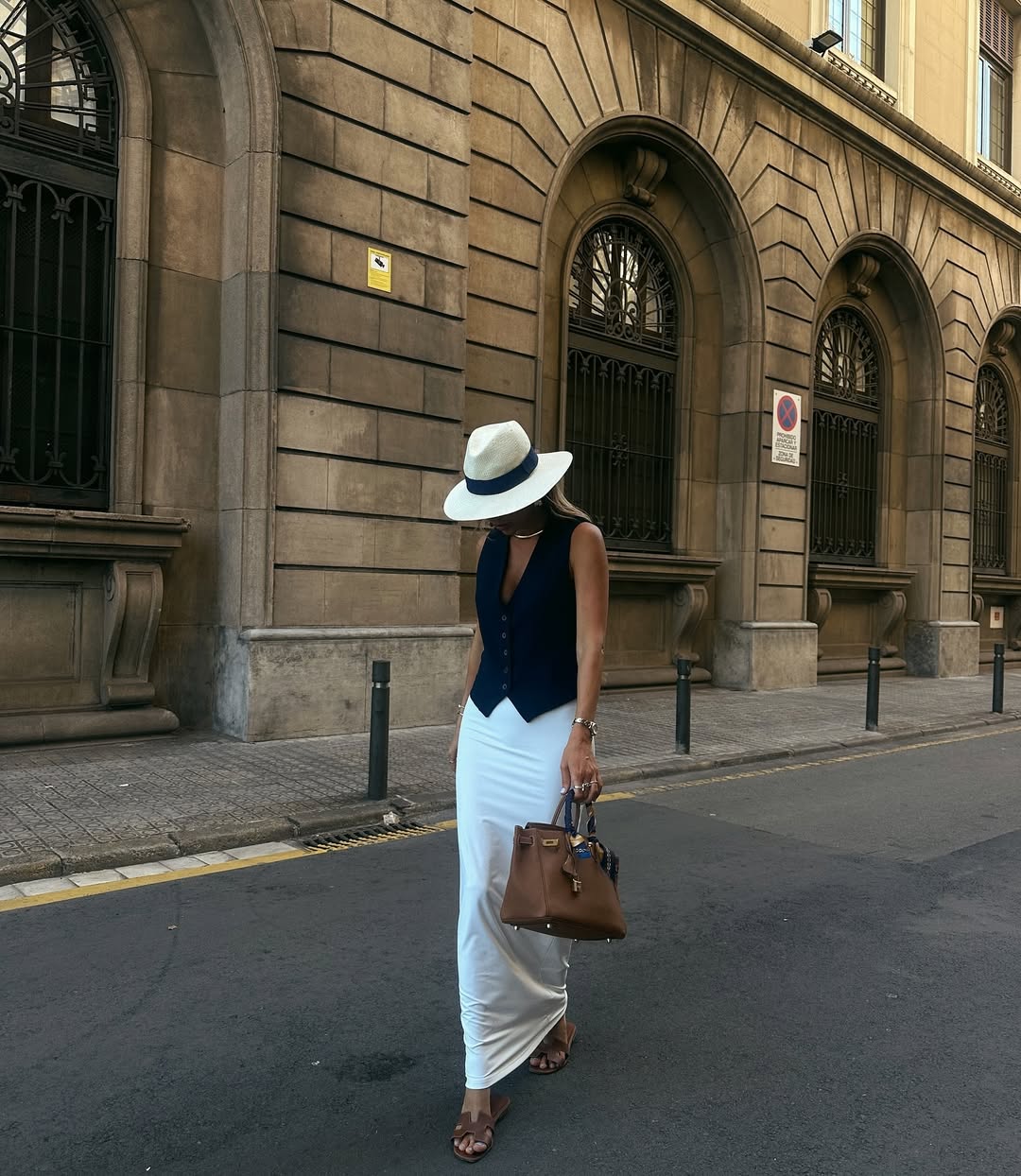 Navy Blue Vest Top And White Maxi Skirt